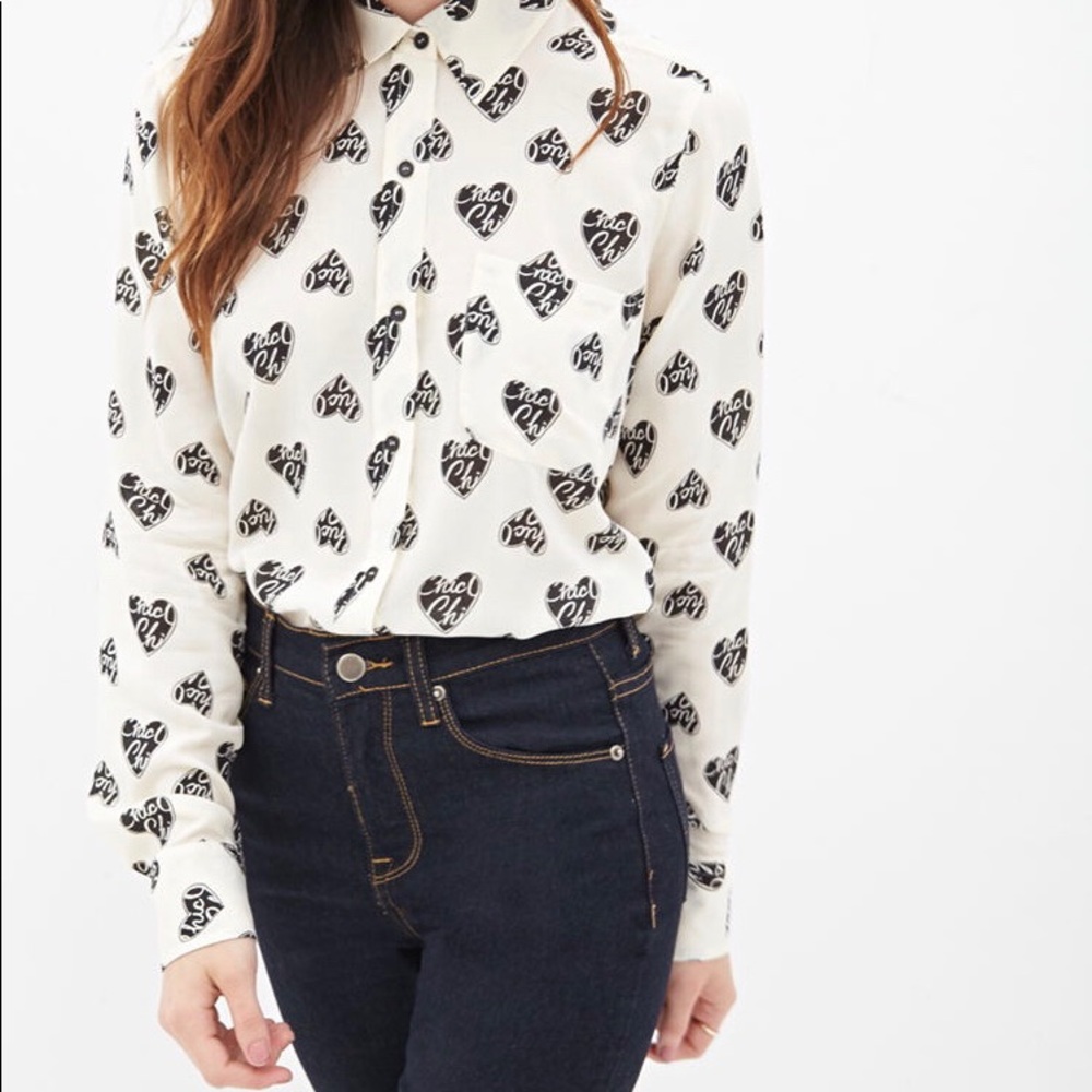 Forever 21 ‘Love Chic’ Button Down Blouse Medium